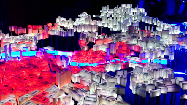 light sculpture represents Bilbao's evolution