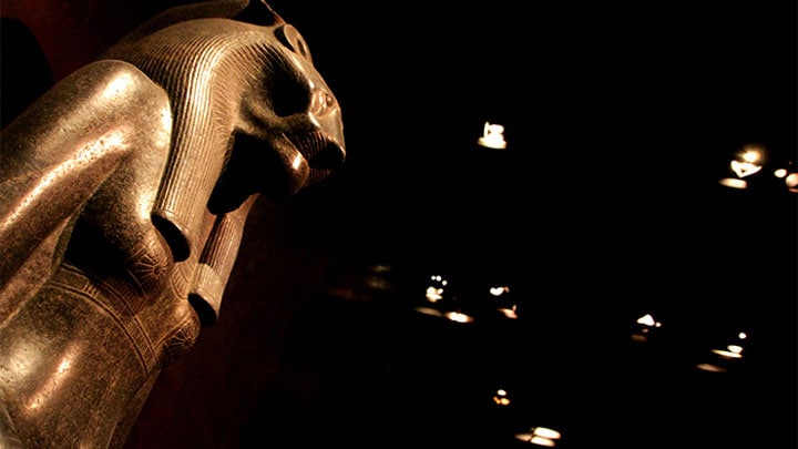 A statue at the Egyptian Museum, Italy illuminated with energy saving LED spots by Philips Lighting