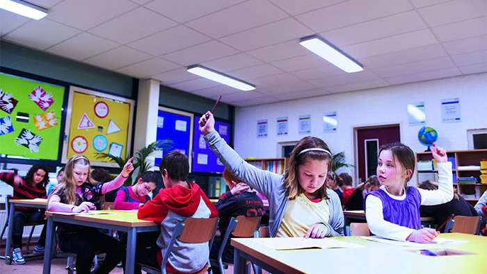 Students at Wintelre Primary School, where Philips lighting has created a bright classroom atmosphere for learning