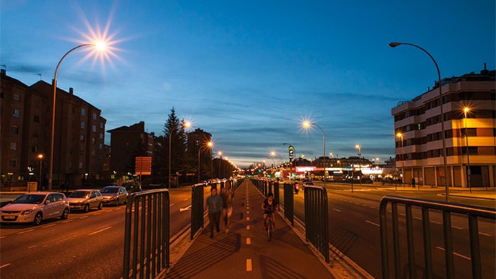 The roads of Palencia illuminated in the night