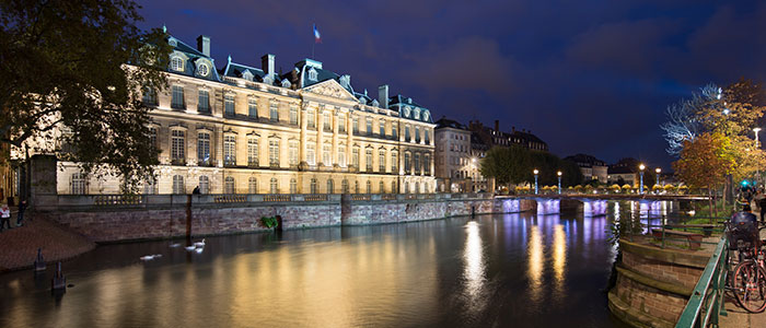 The façade of a building illuminated with Philips lights