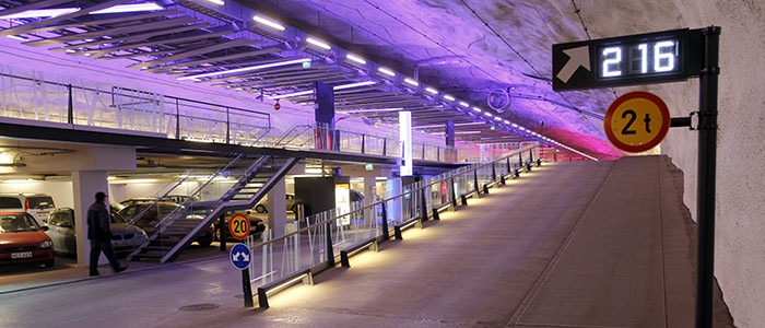 Parking garage illuminated by Philips lighting