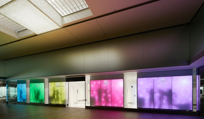 Luminous Textile Panels glow in rainbow hues at Gallery Toto, Narita Airport, Japan