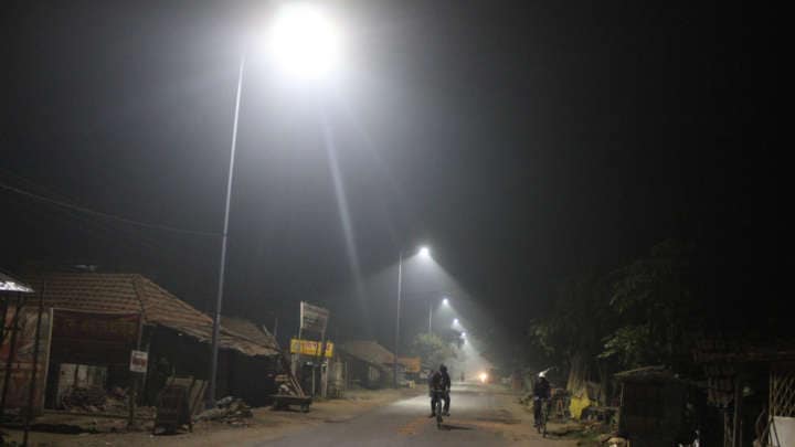 LED streetlighting installed at city roads providing good lighting throughout the night