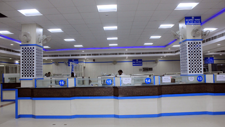 LED luminaires spread out evenly across the branch providing glare free lighting helping in reducing employee fatigue
