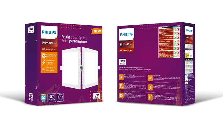 Philips Prime Plus LED downlight product packaging