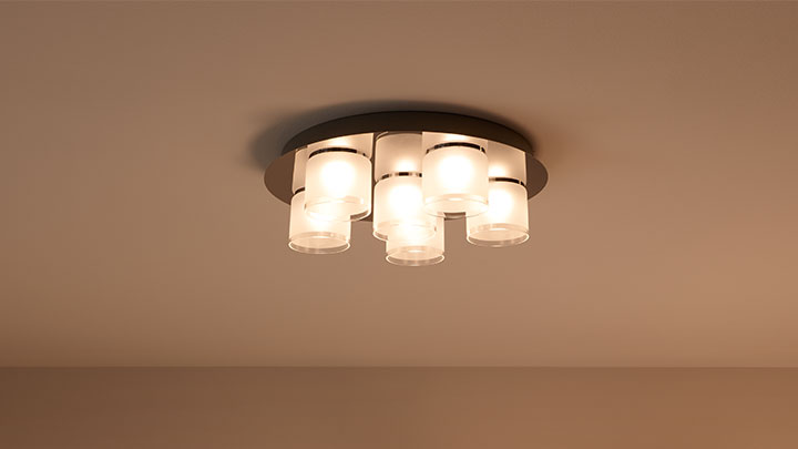 Ceiling mounted light fixture with Philips LED spots