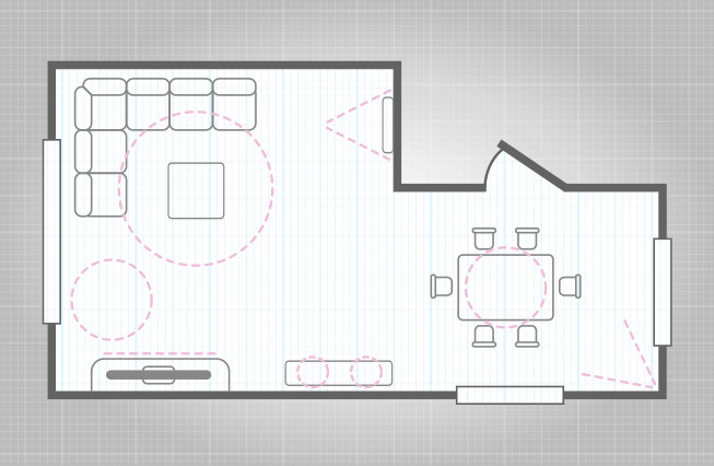 A simple floor plan visualizing  the light zones and fixtures 
